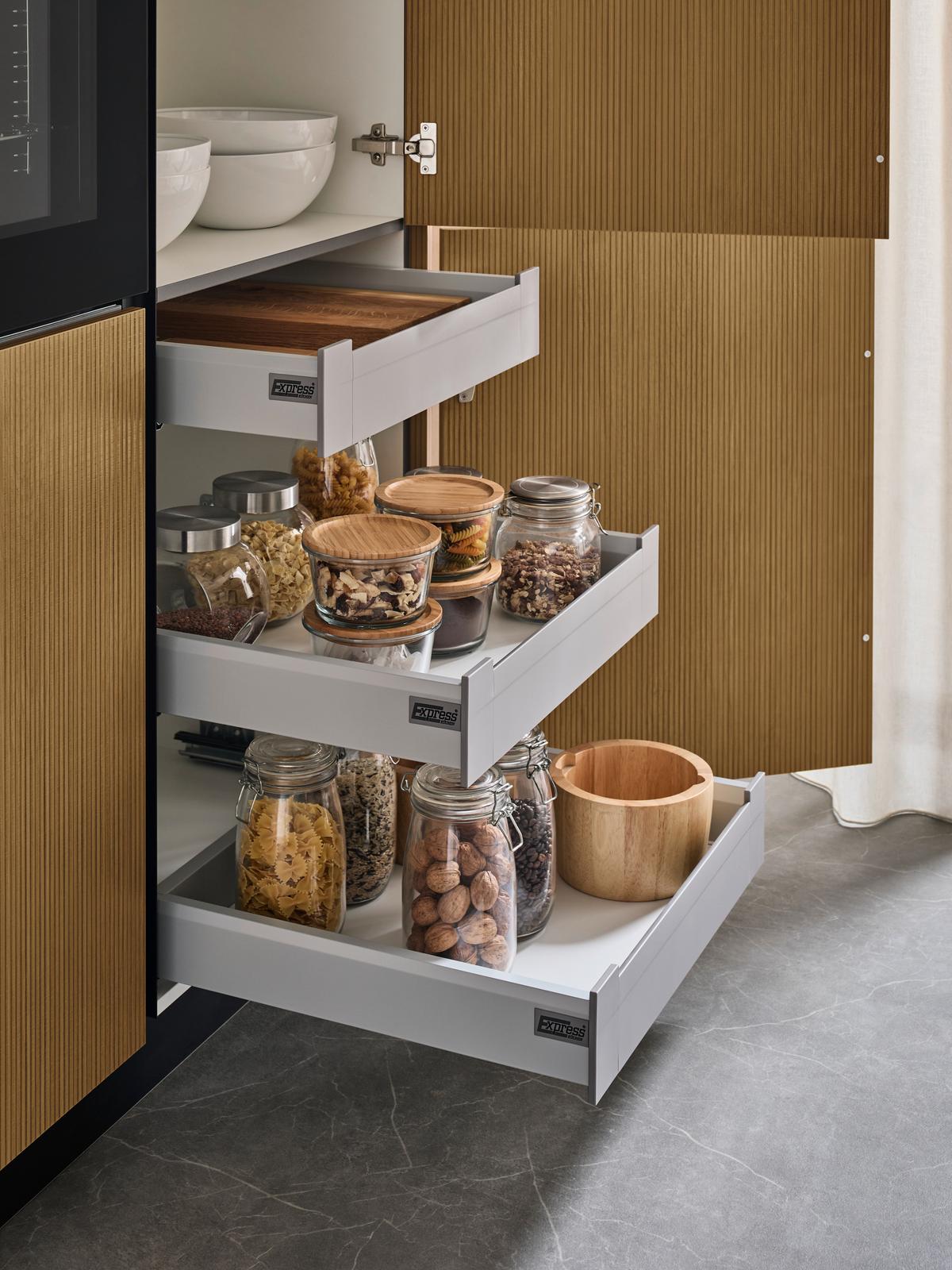 Einbauküche Stripe/Clean - Eichefarben/Anthrazit, MODERN, Holzwerkstoff (249,2cm) - Express-Kuechen