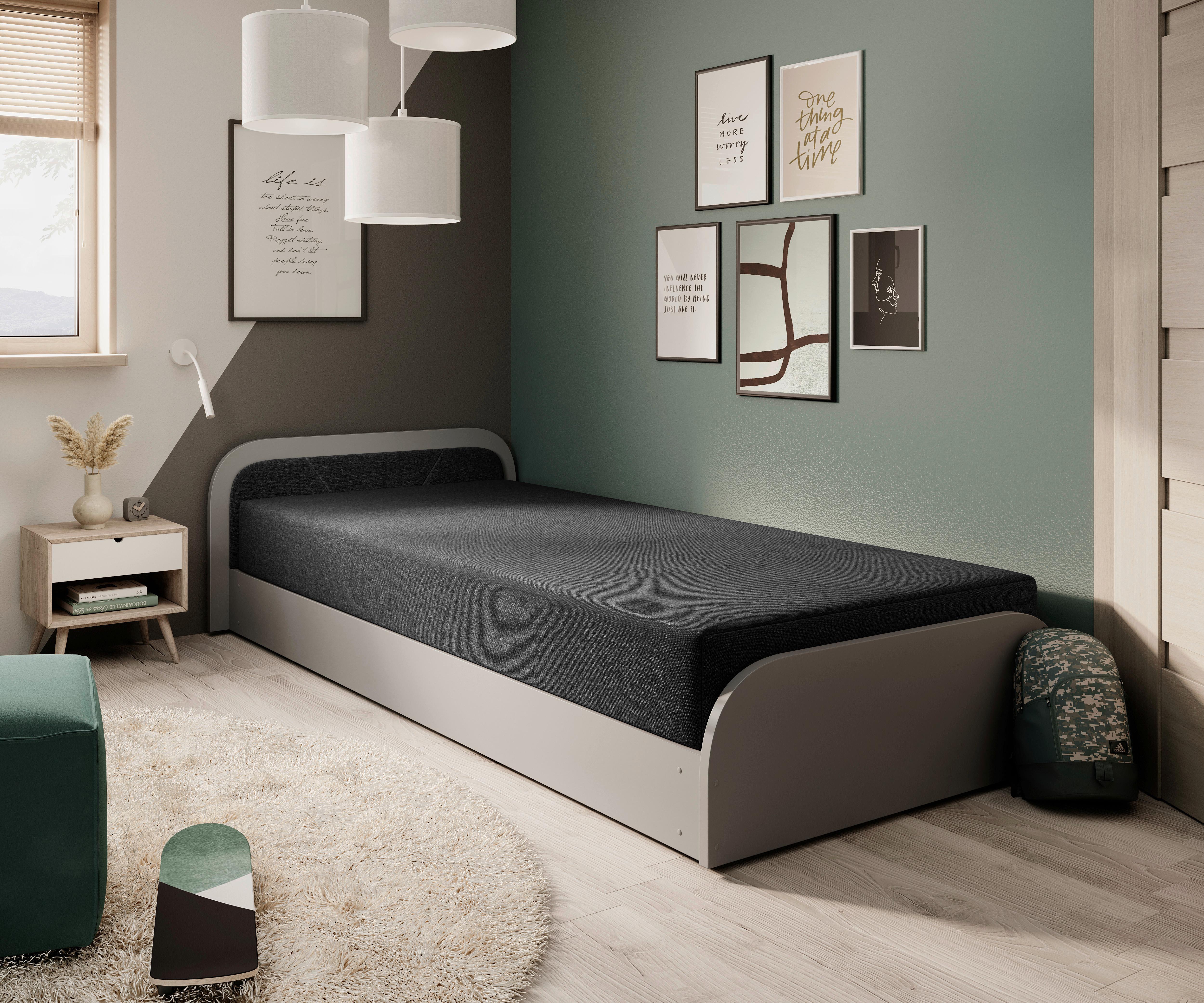 Bett Parys Left Graphitfarben Lf: 80x190 cm - Hellgrau/Schwarz, MODERN, Holz/Textil (80/190cm) - MID.YOU