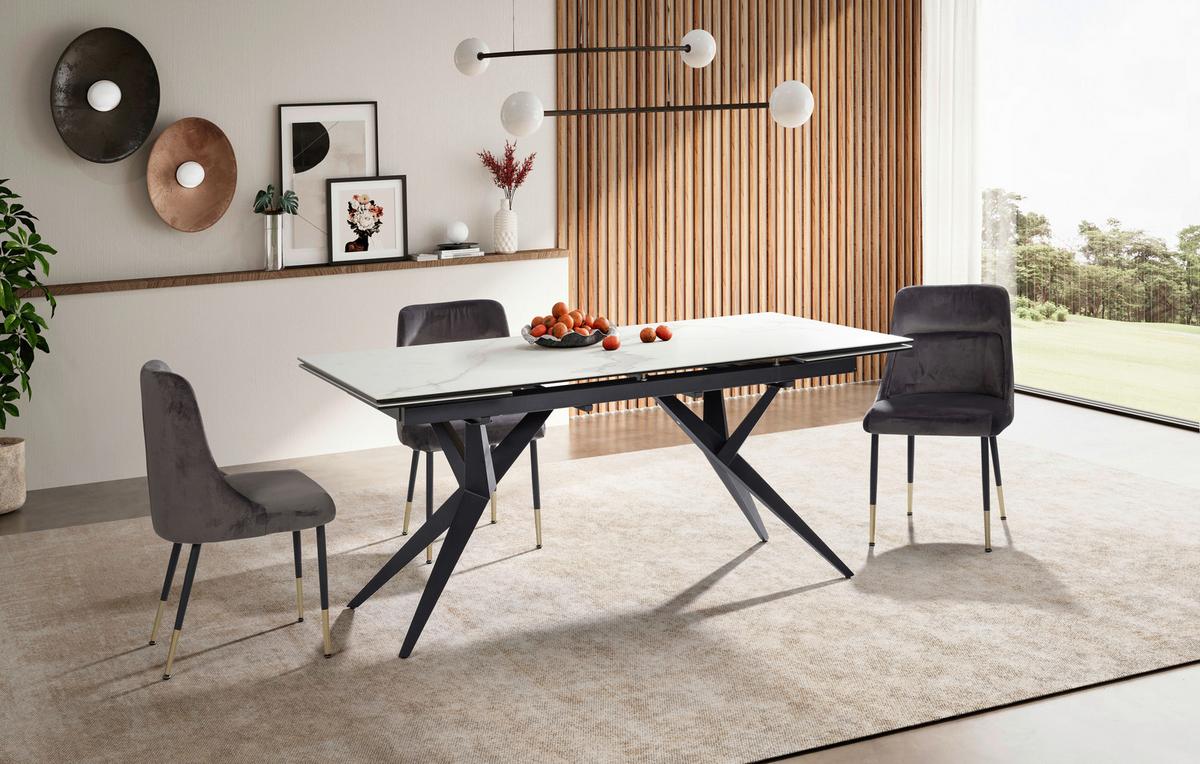 Esstisch Weiß L: 180 cm - Schwarz/Weiß, Design, Keramik/Metall (180/95/76cm) - MID.YOU