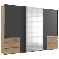 Schwebetürenschrank Level 36 A Graphit/Eiche/Spigel, B:300cm - Eichefarben/Graphitfarben, MODERN, Glas/Holzwerkstoff (300/216/65cm) - MID.YOU