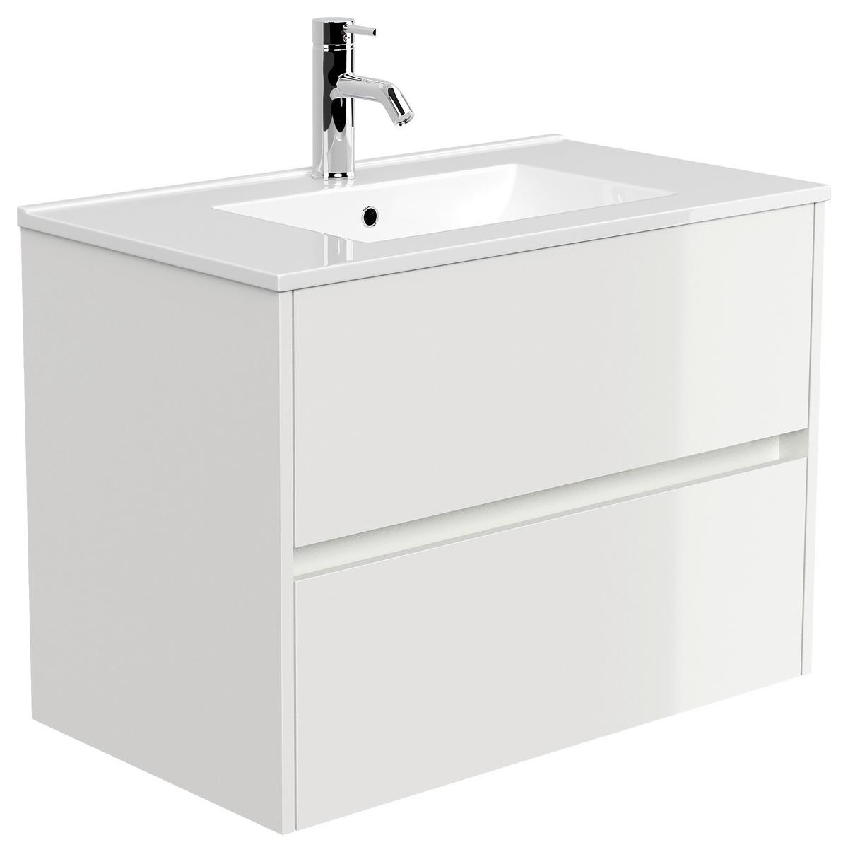 Waschtischkombi Limes Weiß Hg B: 81 cm - Weiß Hochglanz/Weiß, MODERN, Keramik/Holzwerkstoff (81/58,7/46,5cm) - MID.YOU