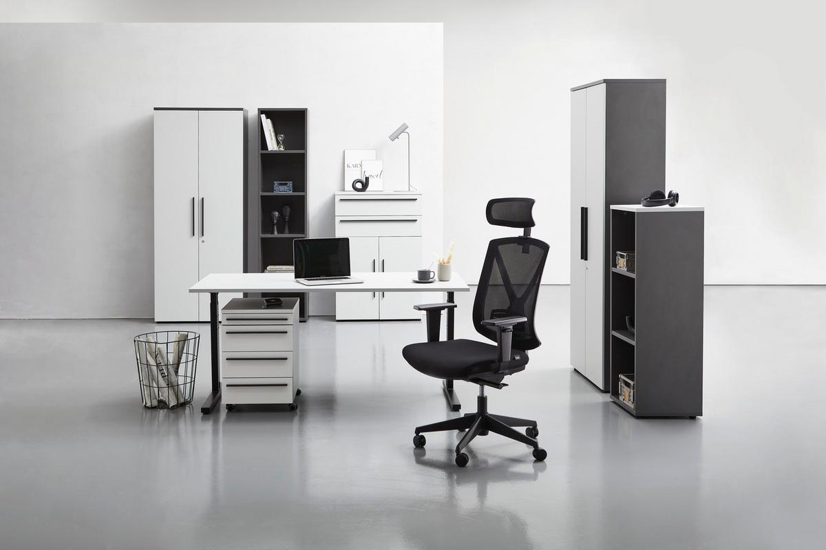 Schreibtisch Gw-profi Grau Höhenverstellbar B: 160 Cm - Hellgrau/Schwarz, MODERN, Holzwerkstoff/Metall (160/70-80/80cm) - Novel
