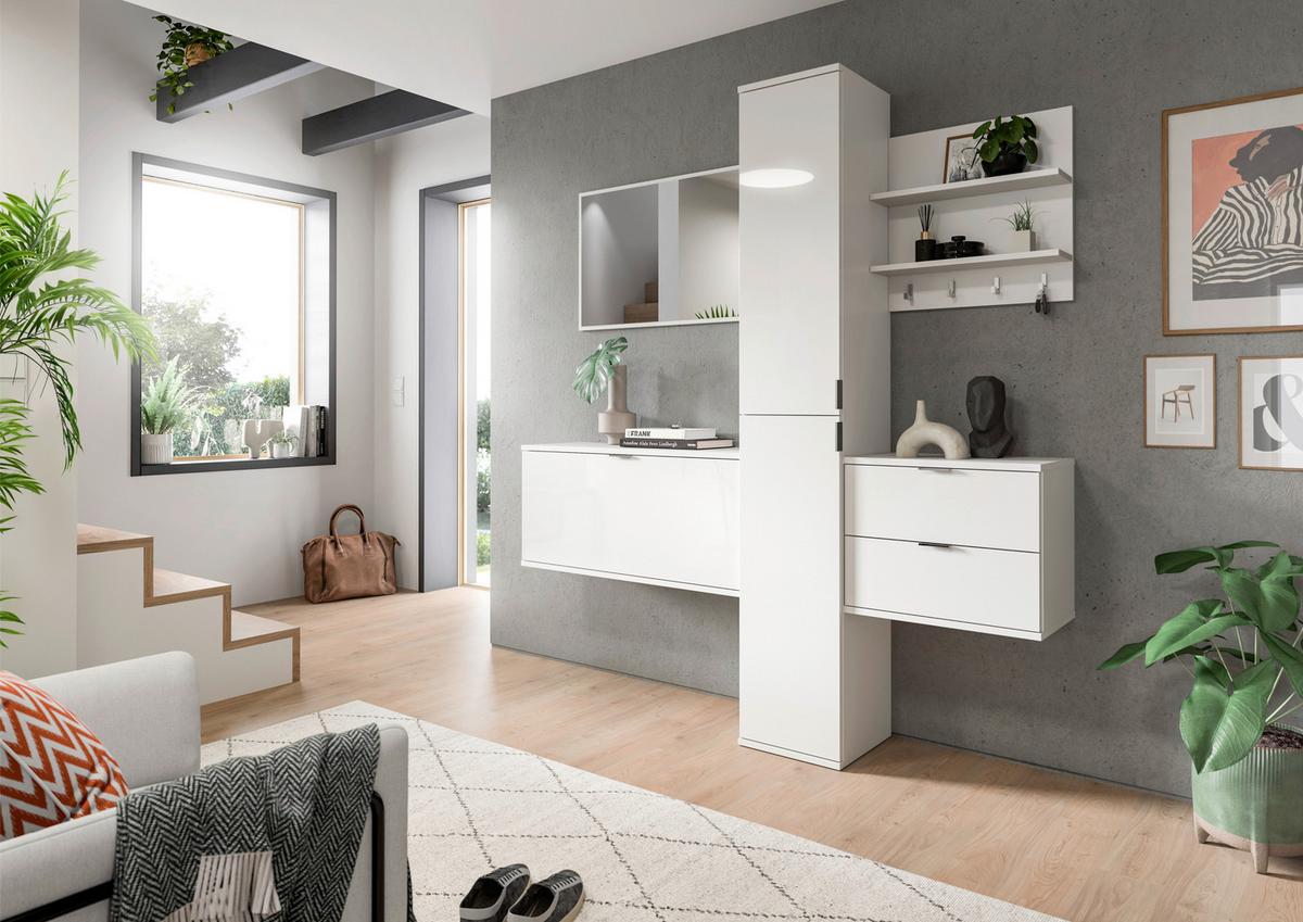 Garderobe Projekt X Weiß T: 174 cm - Weiß Hochglanz/Weiß, Design, Holzwerkstoff - Livetastic