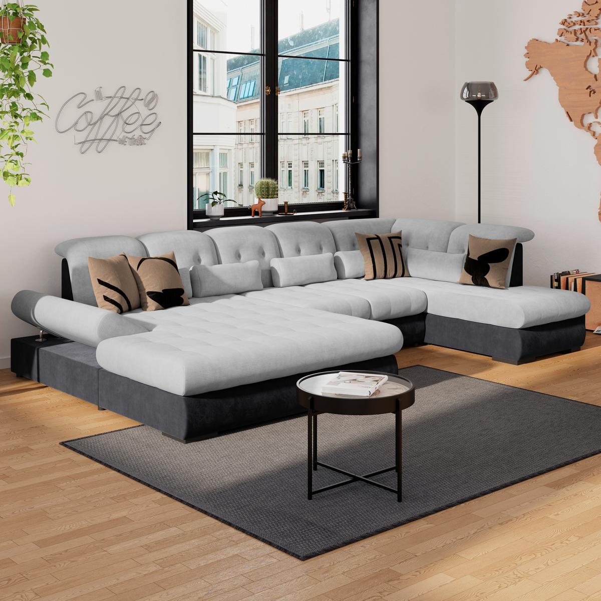 Wohnlandschaft Madera Silberfarben, S: 358x212 cm - Anthrazit/Silberfarben, KONVENTIONELL, Kunststoff/Textil (190/358/212cm)