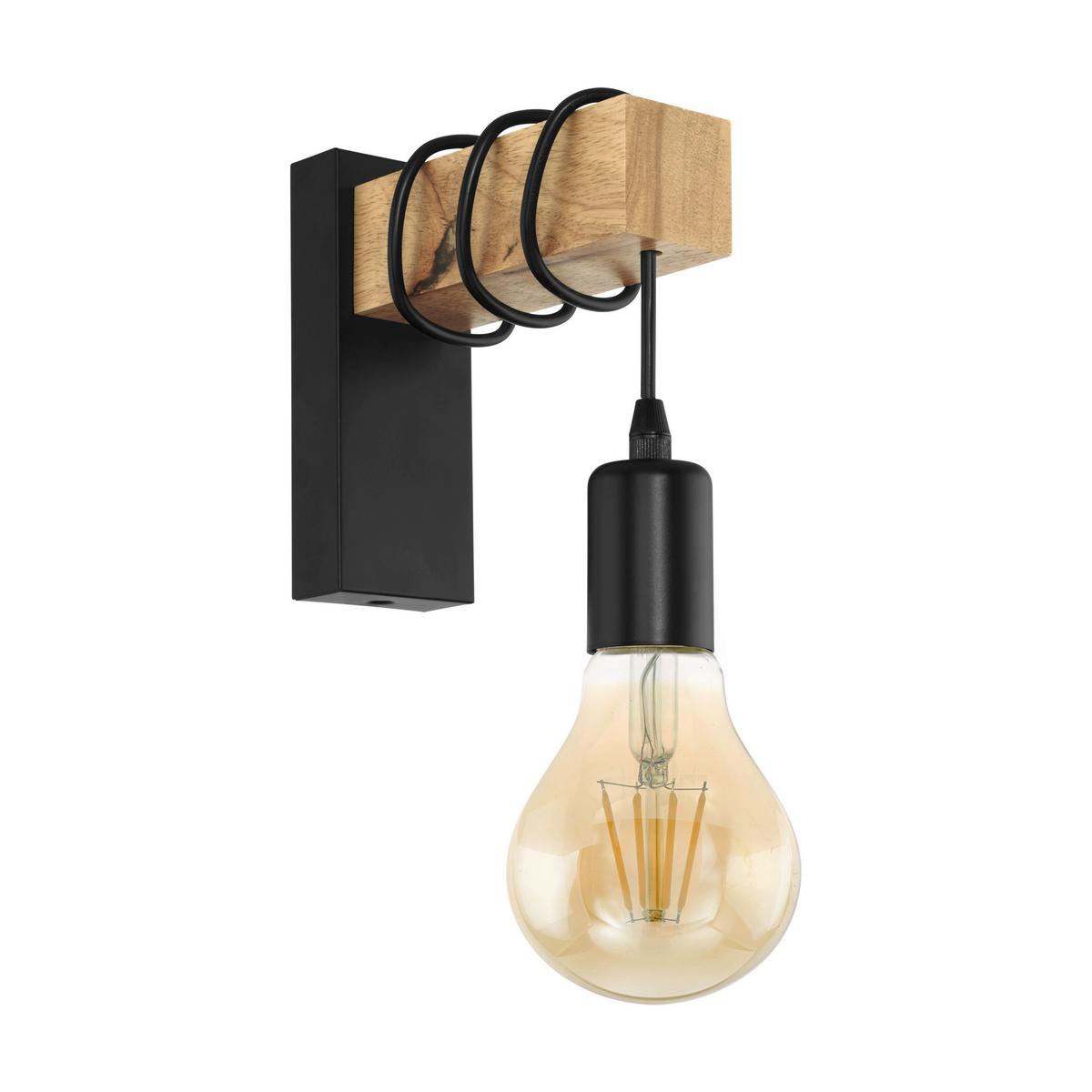 NÁSTĚNNÉ SVÍTIDLO TOWNSHEND - černá/hnědá, Trend, kov/dřevo (6,5/21,5cm)