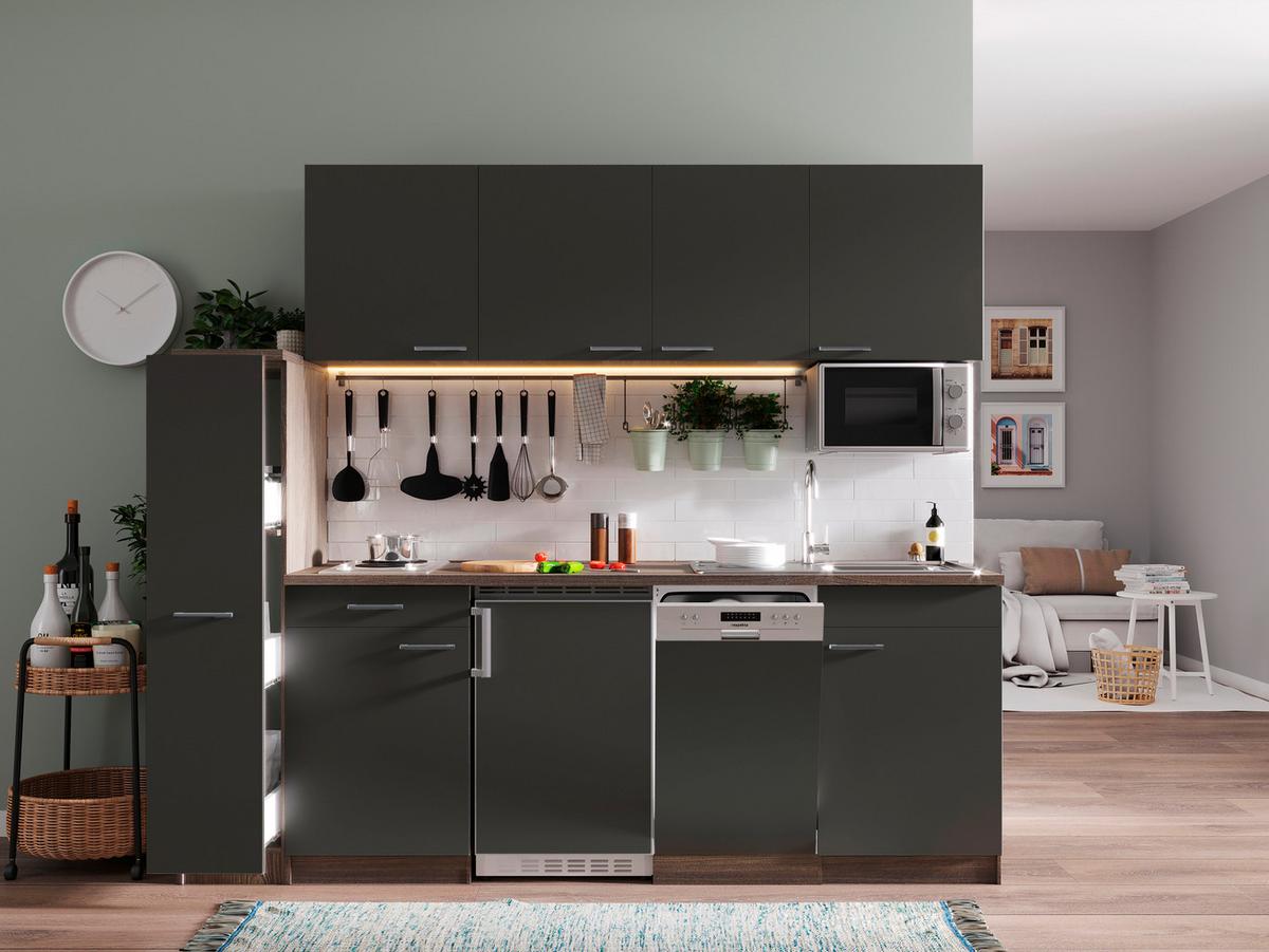 Küchenblock Oliver Singleküche 225 cm - Eichefarben/Grau, Basics, Holzwerkstoff (225cm) - Respekta
