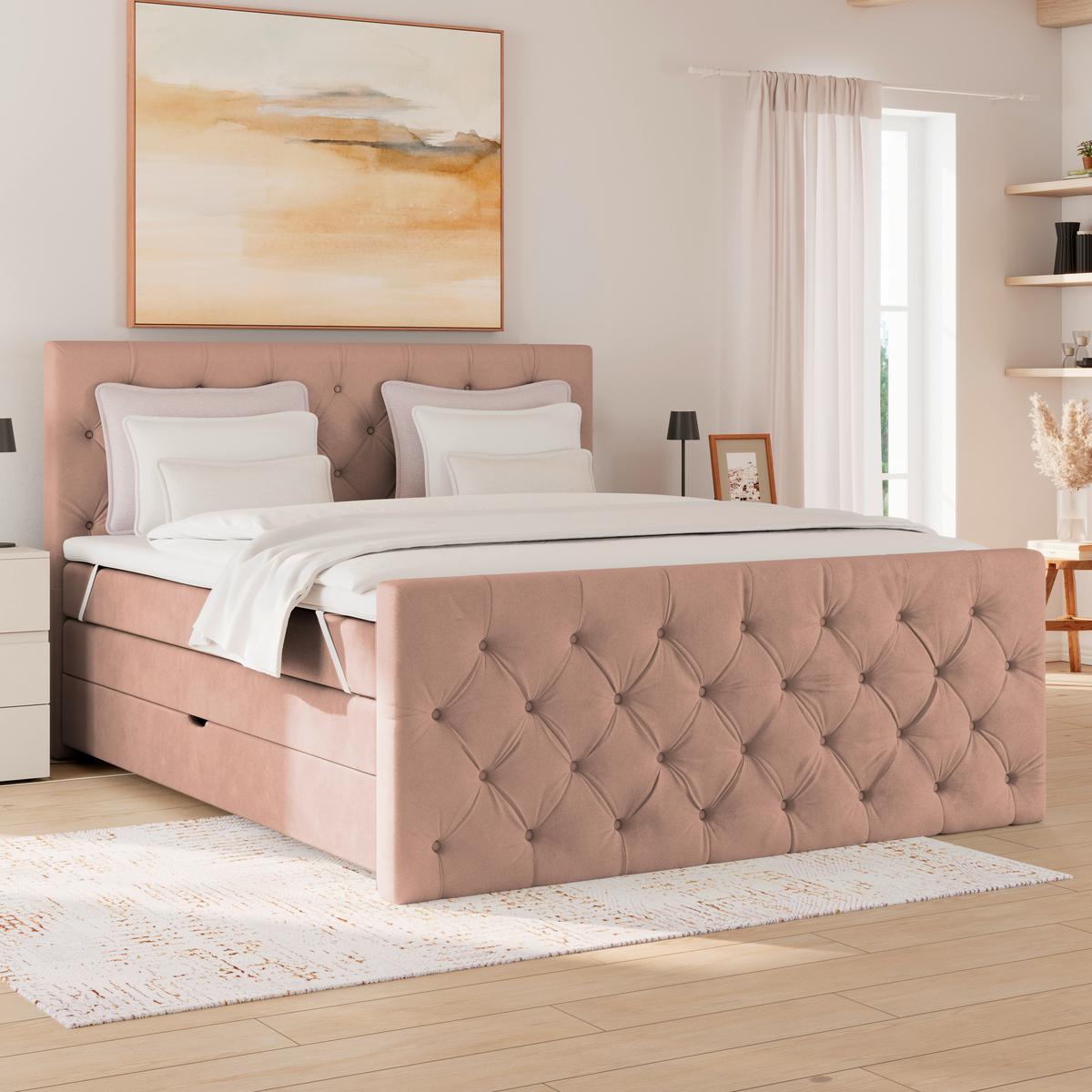 Boxspringbett Elio Altrosa 160x200 cm H3 - Beige/Schwarz, ROMANTIK / LANDHAUS, Textil (160/200cm) - James Wood