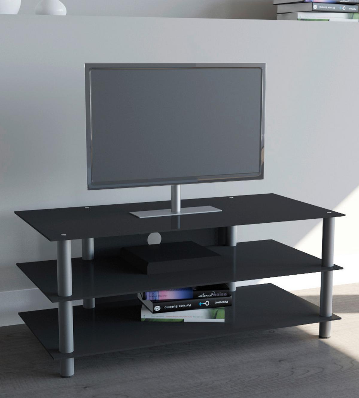 Phonotisch Zumbo B: 110 Cm Schwarz/silberfarben - Silberfarben/Schwarz, KONVENTIONELL, Glas/Metall (110/45/42cm) - MID.YOU