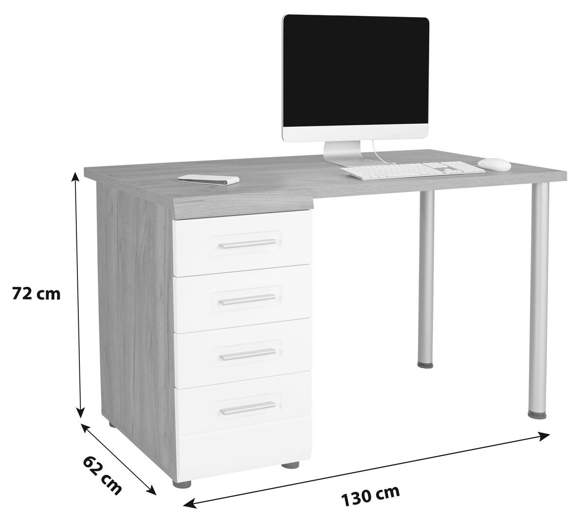 Íróasztal Avensis New - tölgyfa színű/fehér, Konventionell, faalapú anyag (130/72cm) - Luca Bessoni