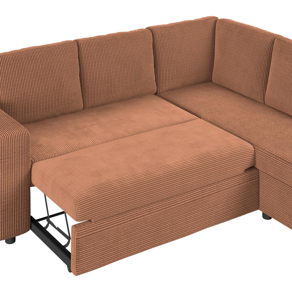 Ecksofa mit Schlaffunktion Toulouse terracotta, 224x206cm - Terracotta/Schwarz, Trend, Holz/Holzwerkstoff (224/206cm)