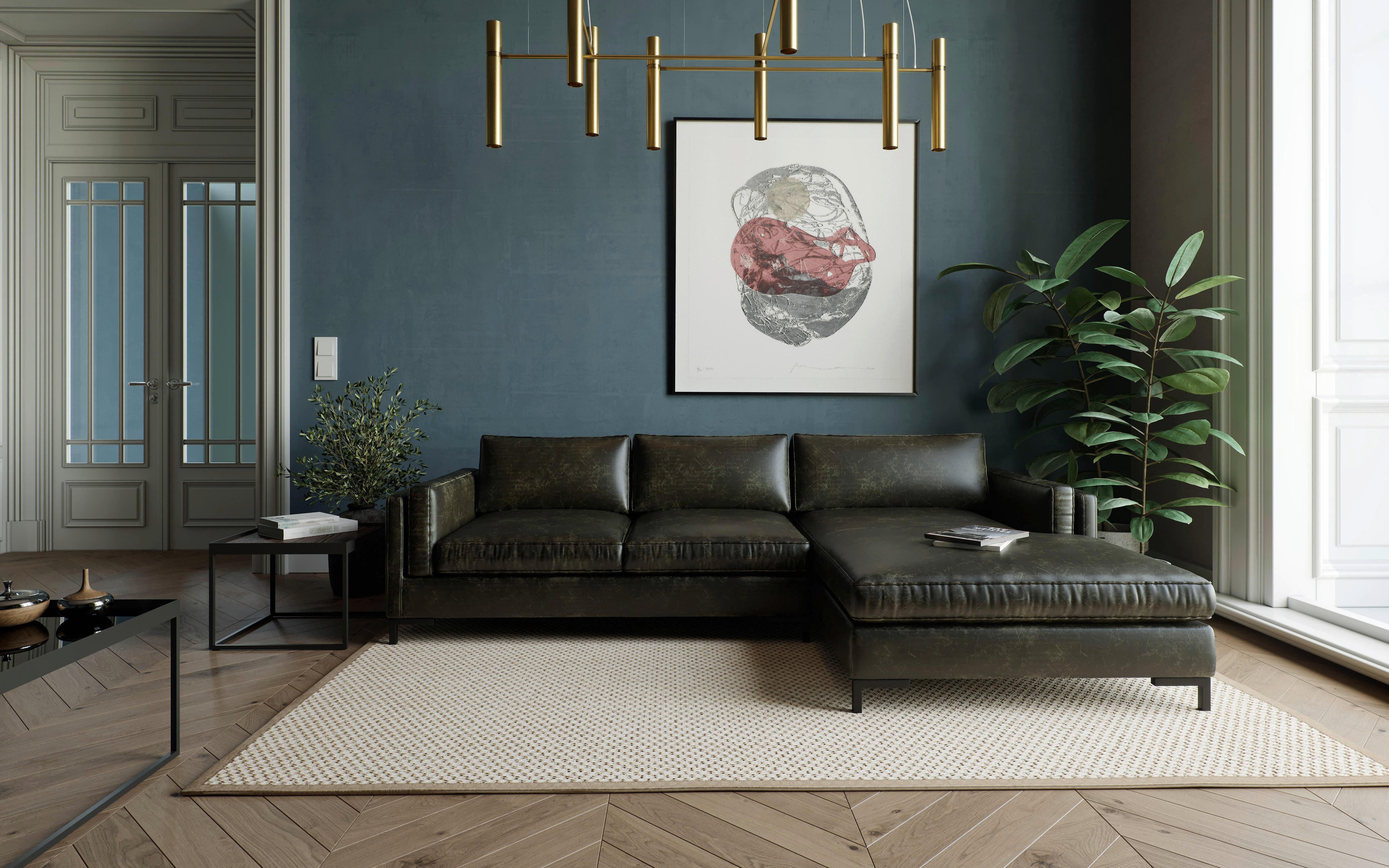 Ecksofa Packo Olivgrün S: 265x160 Cm - Schwarz/Olivgrün, Design, Textil (265/160cm) - Livetastic
