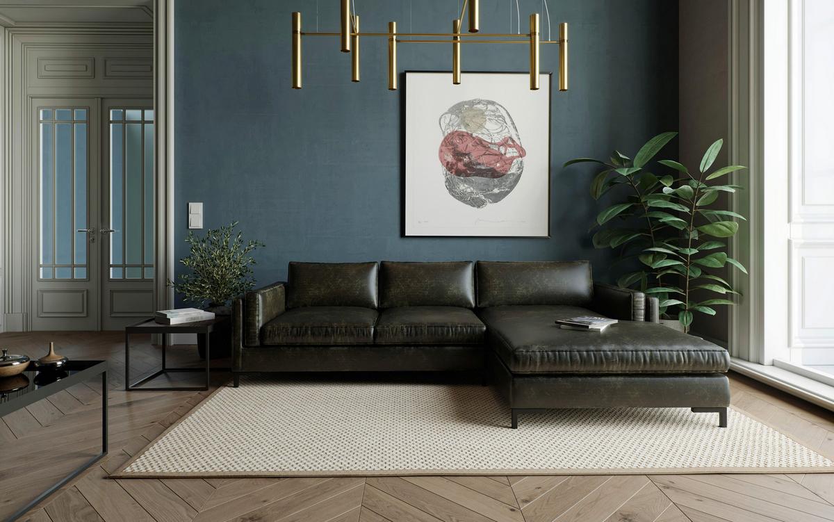 Ecksofa Packo Olivgrün S: 265x160 Cm - Schwarz/Olivgrün, Design, Textil (265/160cm) - Livetastic