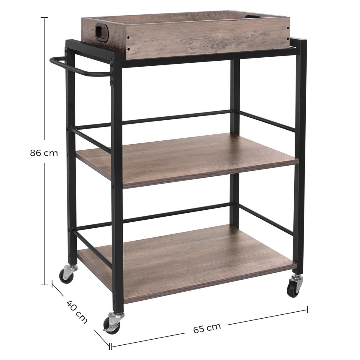Allzweckwagen Vasagle mit 3 Fächern, Grau, Schwarz - Schwarz/Grau, Basics, Holzwerkstoff/Metall (72/86/40cm) - Boxxx
