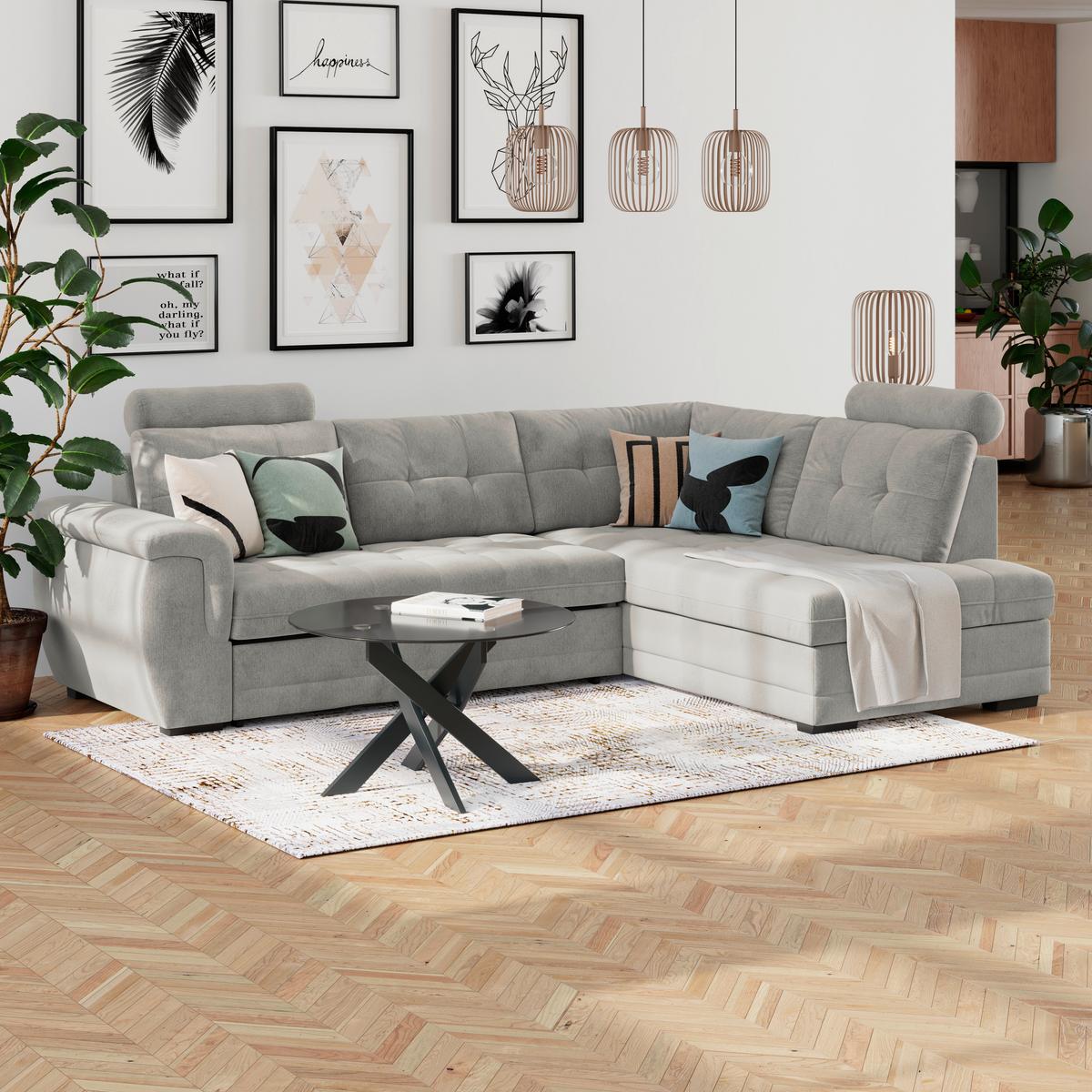 Ecksofa mit Schlaffunktion Falco new Beige 183x251 cm - Beige/Schwarz, KONVENTIONELL, Textil (183/251cm) - Ondega