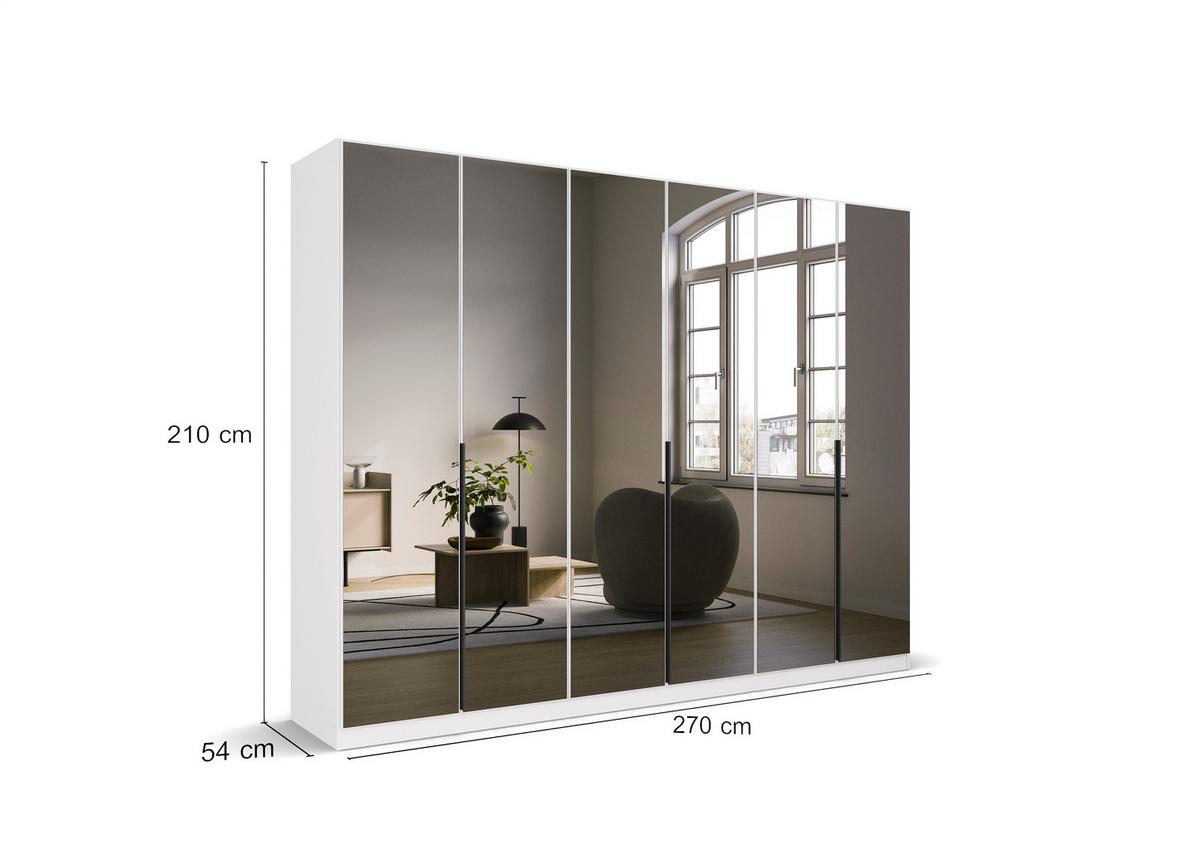 Drehtürenschrank 271 Cm Skyla Weiß/glas - Weiß, MODERN, Holzwerkstoff (271/210/54cm) - Rauch Möbel