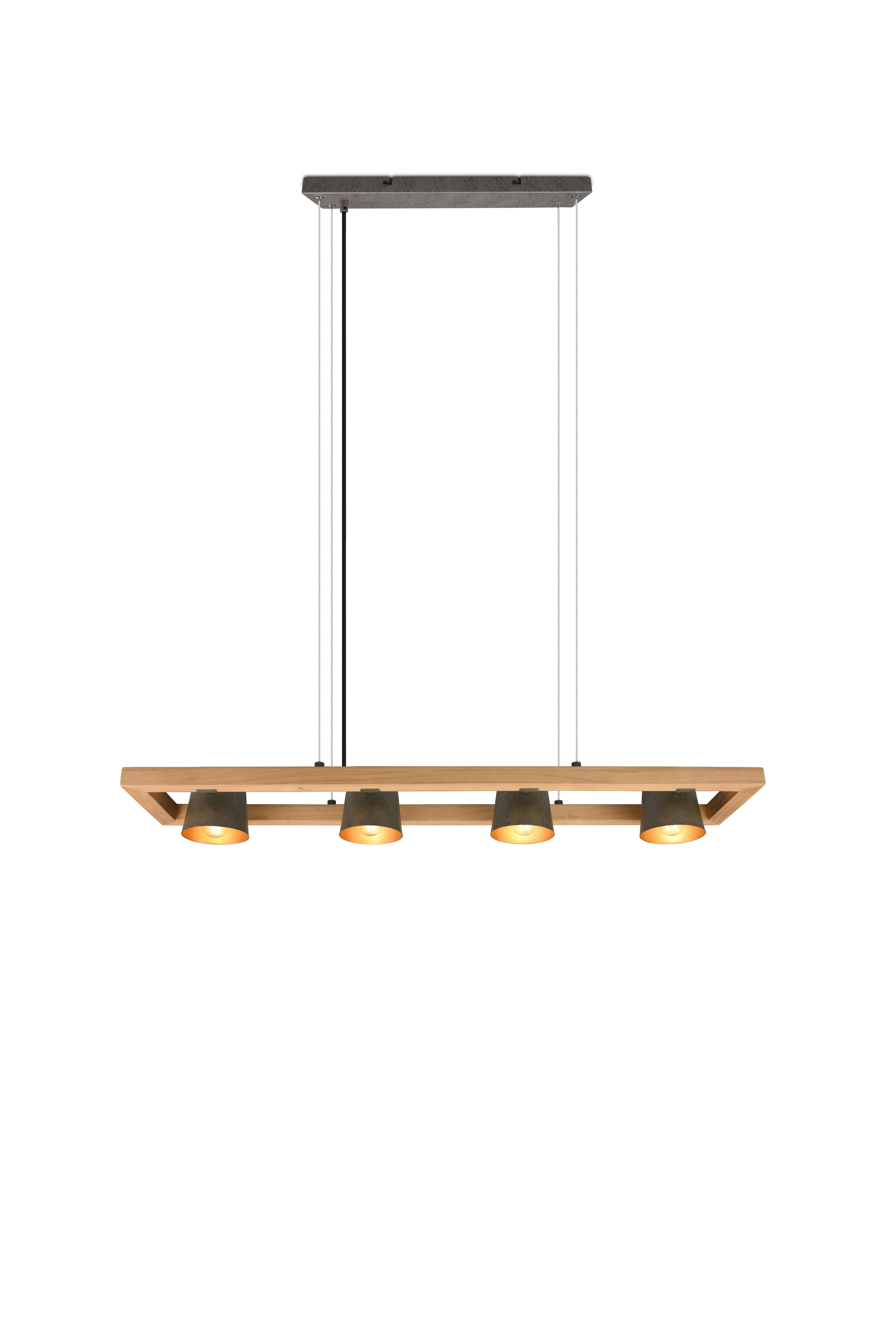 Hängeleuchte Bell H: 150 cm 4-Flammig, Glockendesign - Nickelfarben, Natur, Holz/Metall (21/100/150cm) - Trio Leuchten