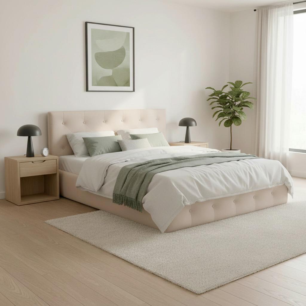 Manželská posteľ s roštom Julie, 180x200 cm, krémová - čierna/krémová, Modern, kov/drevo (180/200cm) - Bessagi Home