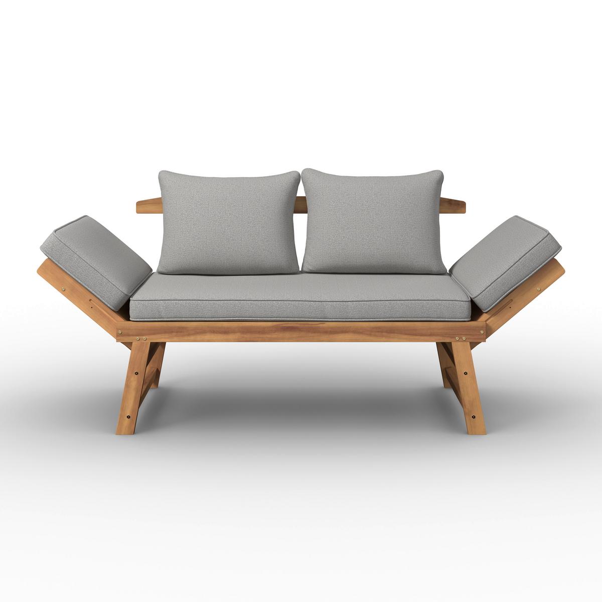 RELAXAČNÉ LEŽADLO PIA - farba akácie/sivá, Modern, drevo/textil (190/75/68cm) - Bessagi Garden