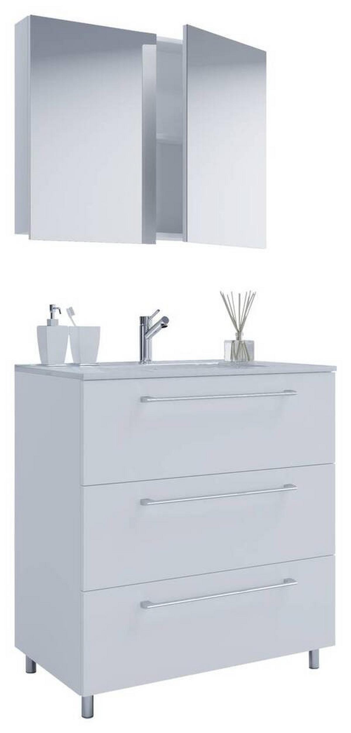 Badezimmer Schubo 3-teilig Weiß B: 80 Cm - Alufarben/Weiß, MODERN, Keramik/Holzwerkstoff (80cm) - MID.YOU