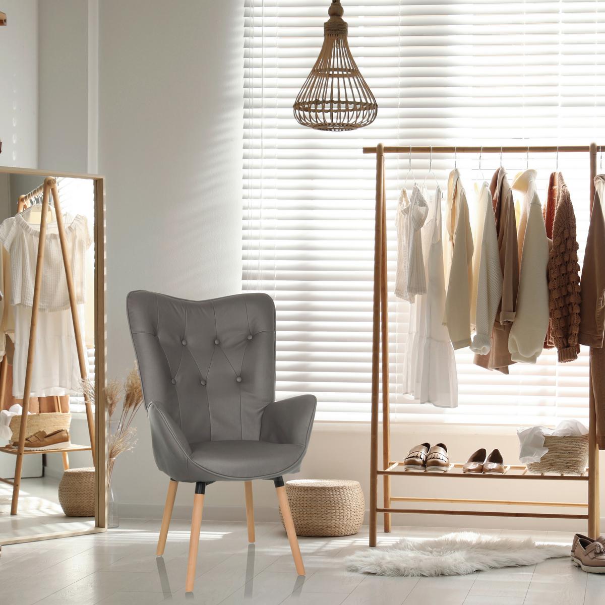 Ohrensessel Havenio I Grau B: 70 cm - Buchefarben/Grau, MODERN, Textil (70/106/75cm) - MID.YOU