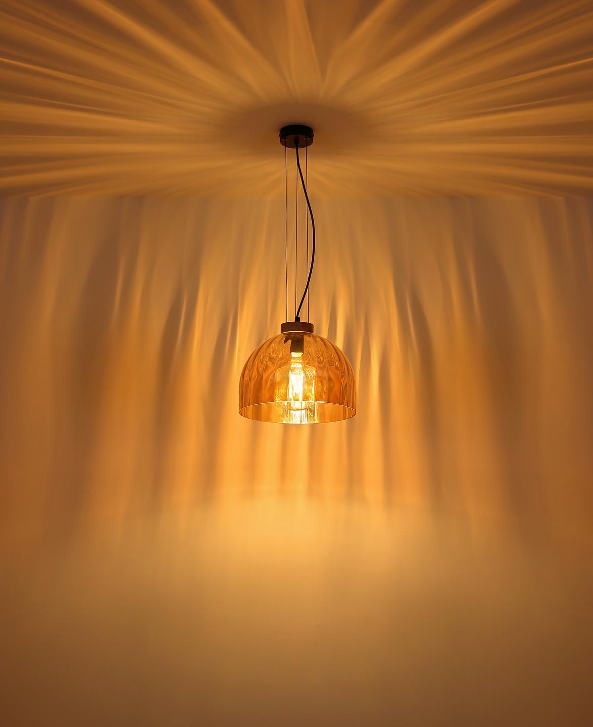 HÄNGELEUCHTE Braun, Schwarz, ca. 30x120 cm - Bernsteinfarben/Schwarz, Design, Glas/Holz (30/120cm) - Globo