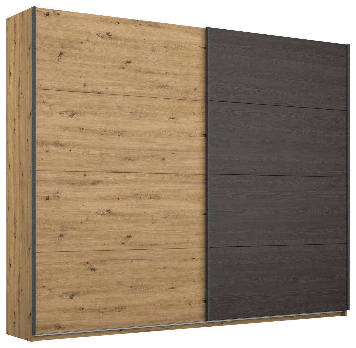 Schwebetürenschrank Apollon Eiche Artisan/Schwarz B: 226cm - Schwarz/Eiche Artisan, MODERN, Holzwerkstoff (226/210/62cm) - Rauch Möbel