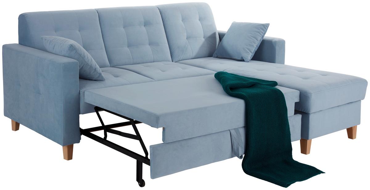 Rohová sedačka BJORN, obojstranná, svetlomodrý zamat - svetlomodrá/prírodná farba, Design, drevo/textil (231/160cm) - Luca Bessoni