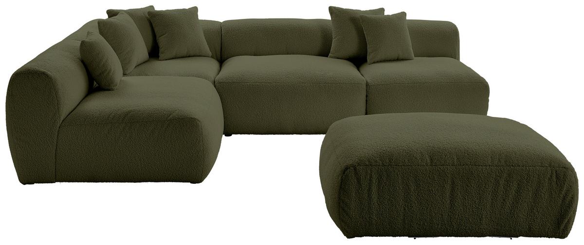 Ecksofa Bloom Olivgrün Teddystoff - Olivgrün, Trend, Textil (215/300cm) - Livetastic