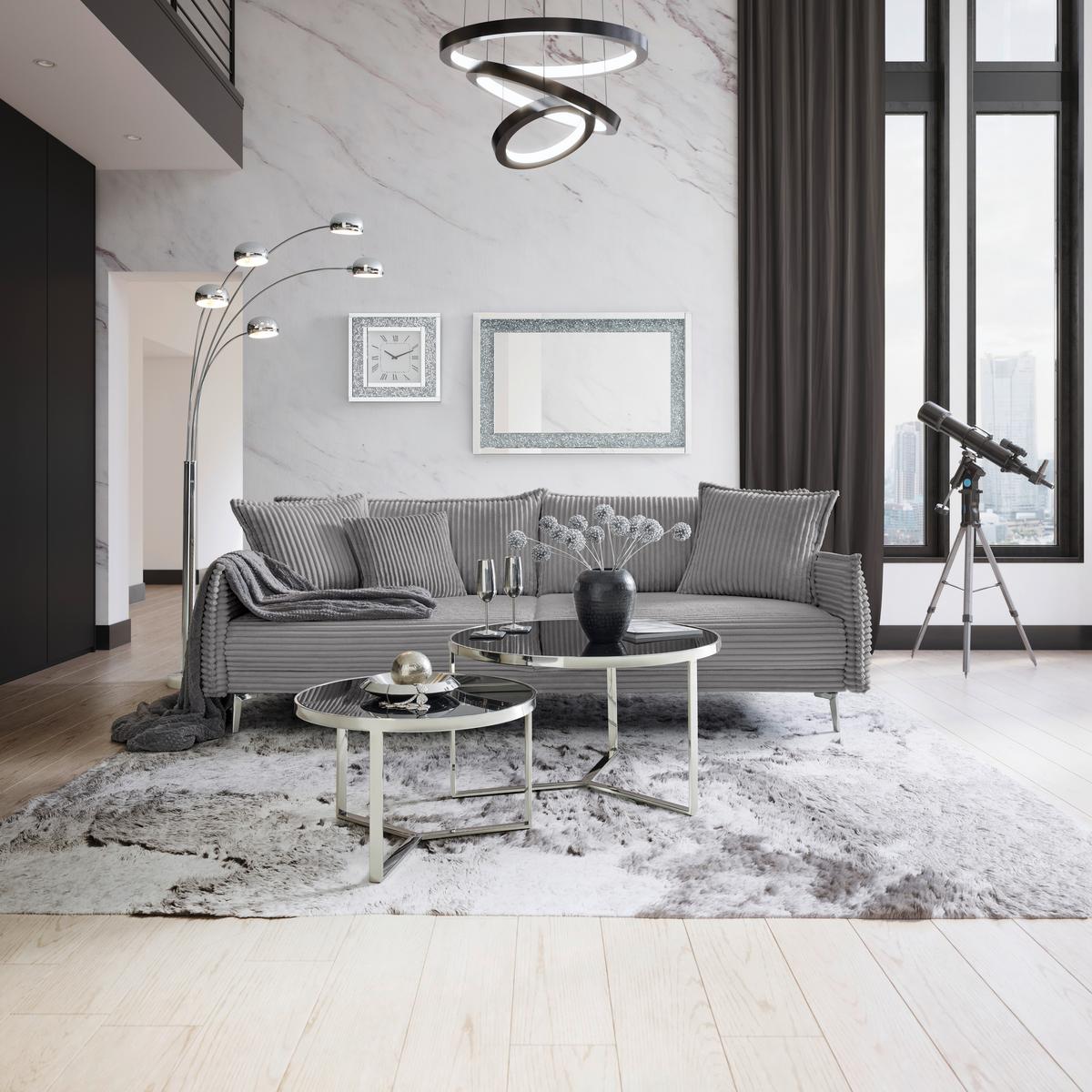 Velká pohovka KISS -TOP- - světle šedá/barvy chromu, Moderní, kov/dřevo (241/90/117cm) - Mömax