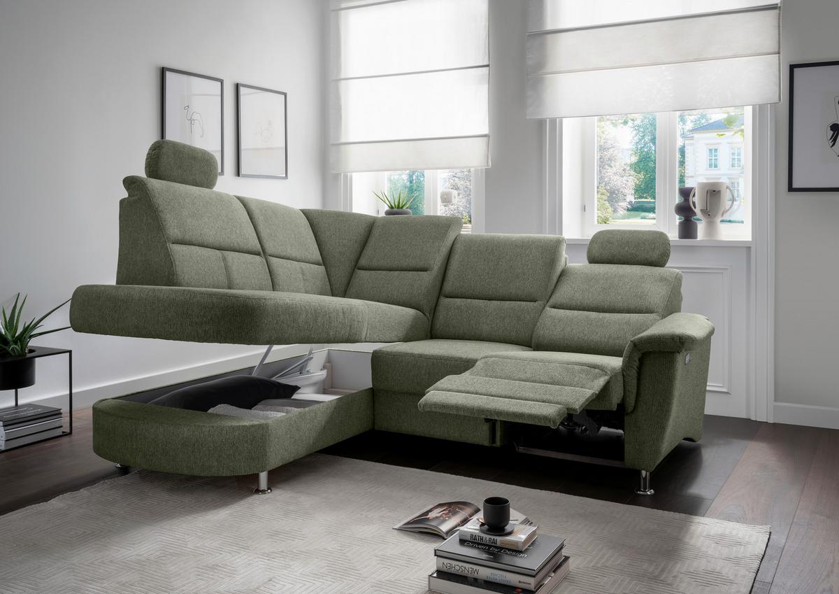 Ecksofa mit Stauraum Parole Grün Chenille - Chromfarben/Grün, KONVENTIONELL, Textil (184/231cm) - Livetastic