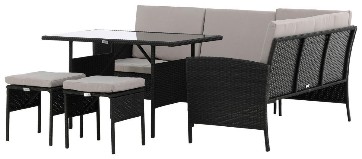 Loungegarnitur 4-Tlg Knock Kunststoff mit Kissen - Schwarz/Grau, KONVENTIONELL, Kunststoff - Gardenson