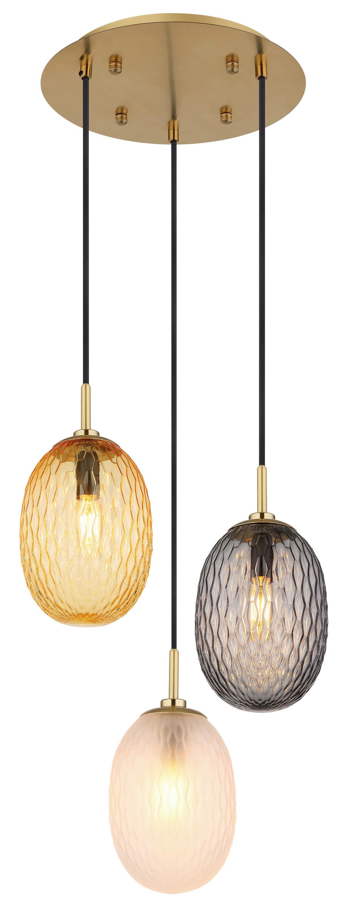 Hängeleuchte 15899-3hr - Goldfarben/Schwarz, Basics, Glas/Textil (36/120cm) - Globo