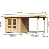 Gartenhaus LxBxH: 491x217x211 cm - Naturfarben, Basics, Holz (491/217/211cm) - Karibu