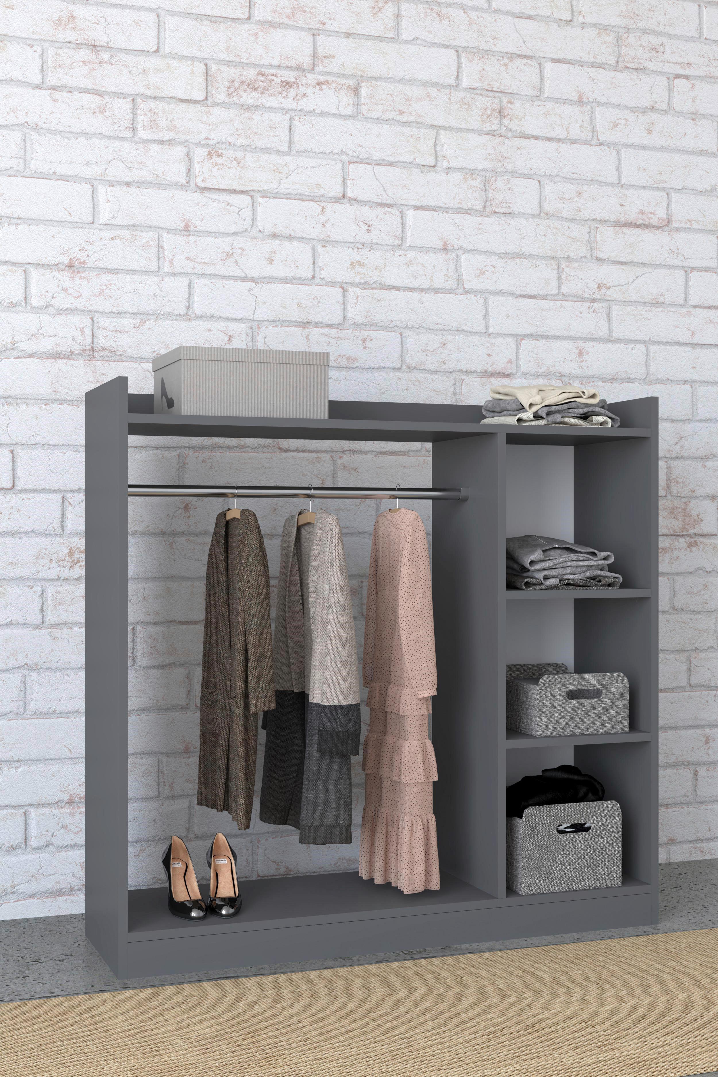 Kleiderschrank Palosa Anthrazit B: 124 Cm - Anthrazit, Design, Holzwerkstoff (124/120/35cm) - MID.YOU