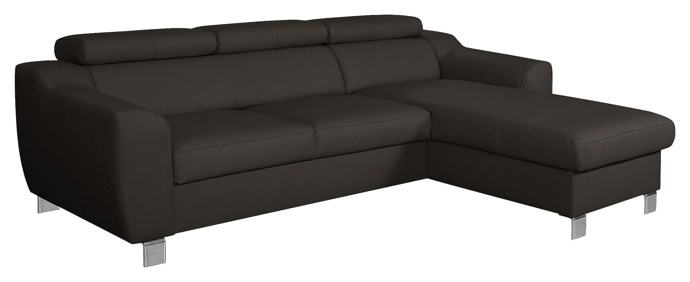 Ecksofa Aspen Dunkelbraun S: 242 Cm - Chromfarben/Dunkelbraun, Design, Leder/Textil (242/176cm) - Livetastic