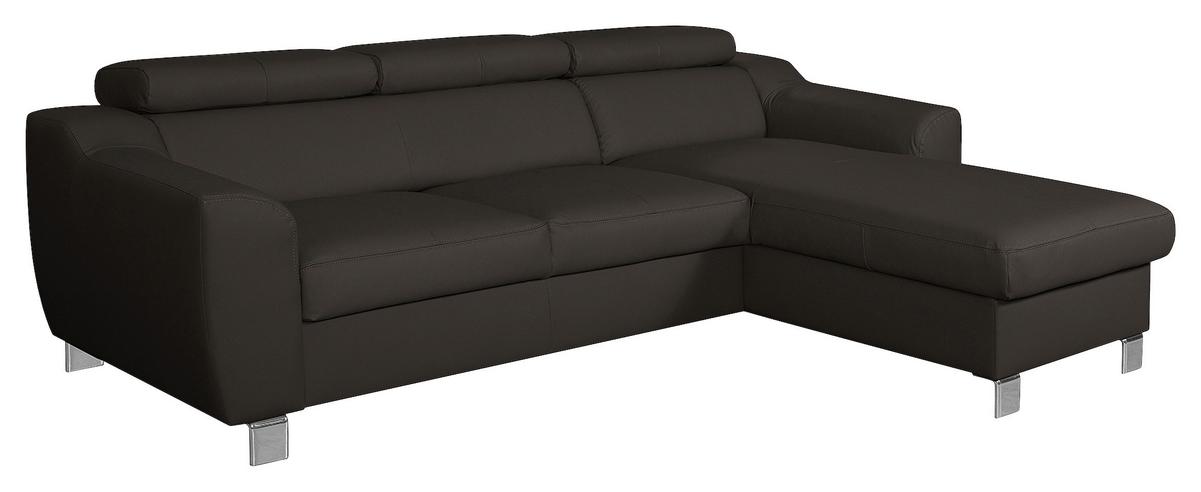 Ecksofa Aspen Dunkelbraun S: 242 Cm - Chromfarben/Dunkelbraun, Design, Leder/Textil (242/176cm) - Livetastic