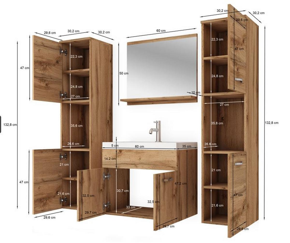 Kúpeľňa dub wotan/biela VL - biela/biela s vysokým leskom, Lifestyle, kov/kompozitné drevo (120cm) - P & B
