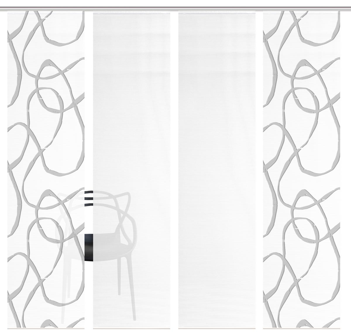 Flächenvorhang Ophelia 4er Set - Grau Hochglanz/Weiß, KONVENTIONELL, Textil (60/260cm)