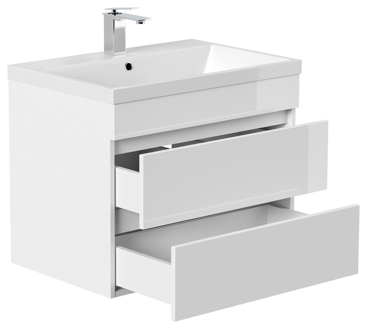 WASCHTISCHKOMBI Fellini, Weiß HG B: 60cm - Weiß Hochglanz/Weiß, Basics, Holzwerkstoff/Stein (70cm) - MID.YOU