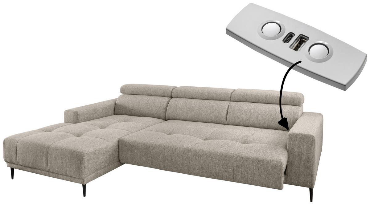 Ecksofa Intera, Beige S: 188x276 Cm - Beige/Schwarz, KONVENTIONELL, Textil (188/276cm) - Livetastic