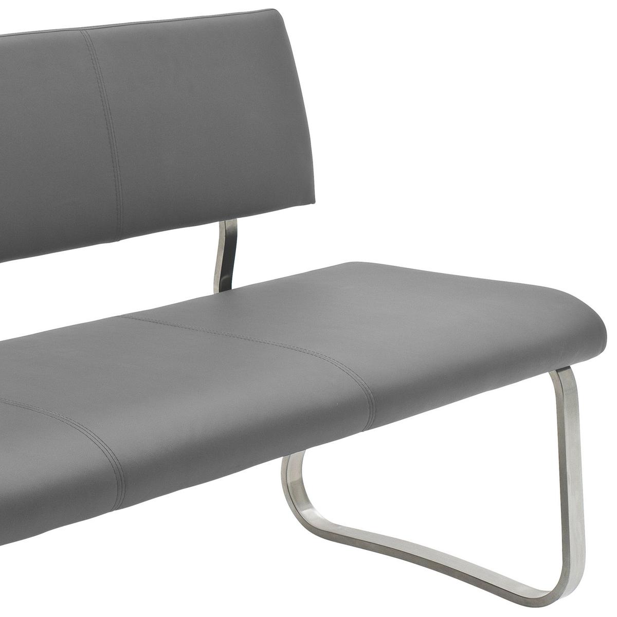 Sitzbank mit Lehne Grau Arco 175x86x59 cm - Edelstahlfarben/Grau, Design, Leder/Metall (175/86/59cm) - Livetastic
