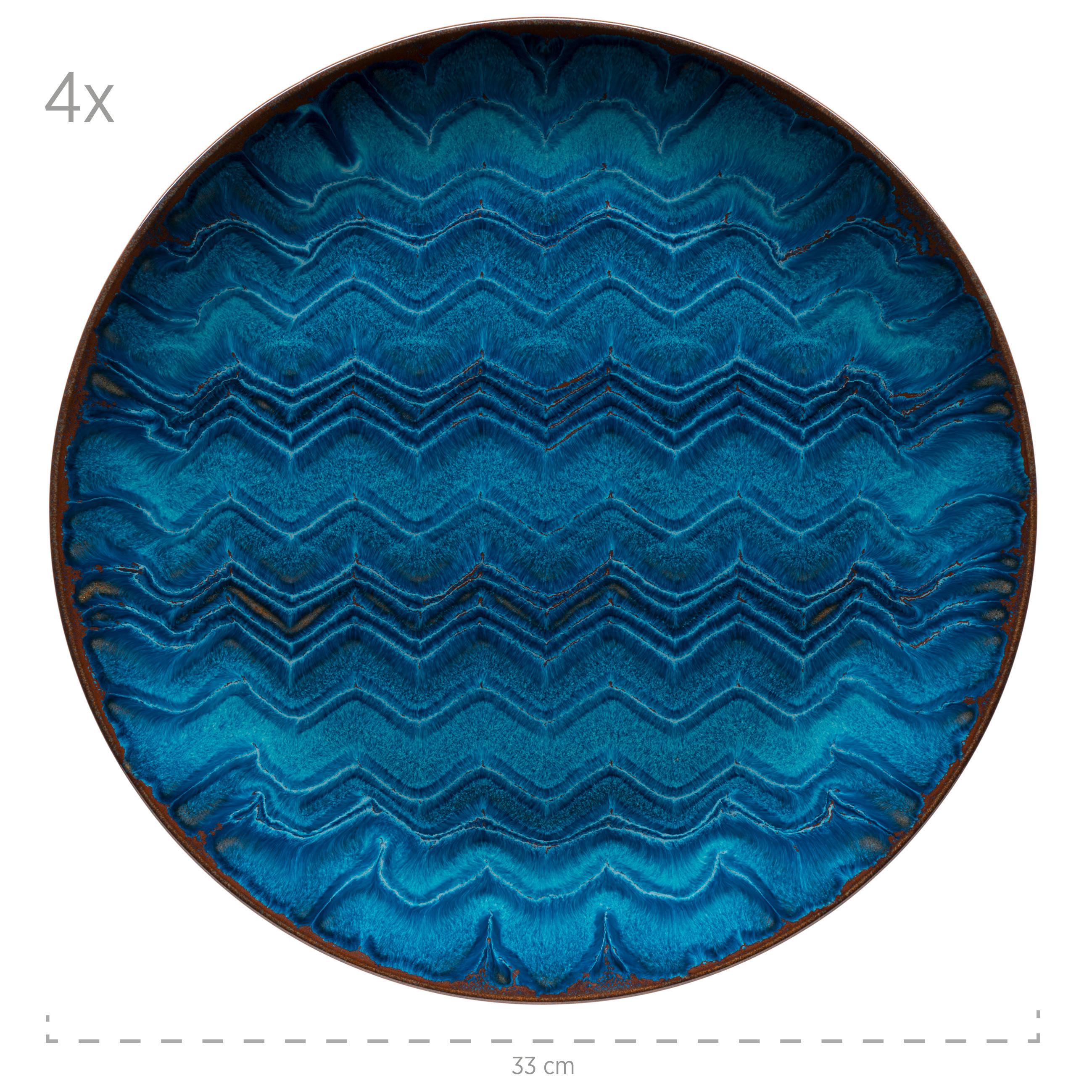 Tellerset Aquamarine Steinzeug 4--teilig. Rund D: 33 cm - Blau, Basics, Keramik - Mäser