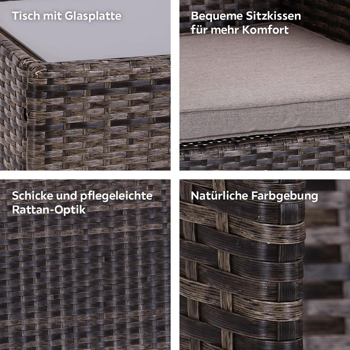 Loungegarnitur 4-tlg Valencia Kunststoff/glas Mit Kissen - Dunkelbraun/Creme, MODERN, Glas/Kunststoff - Ondega