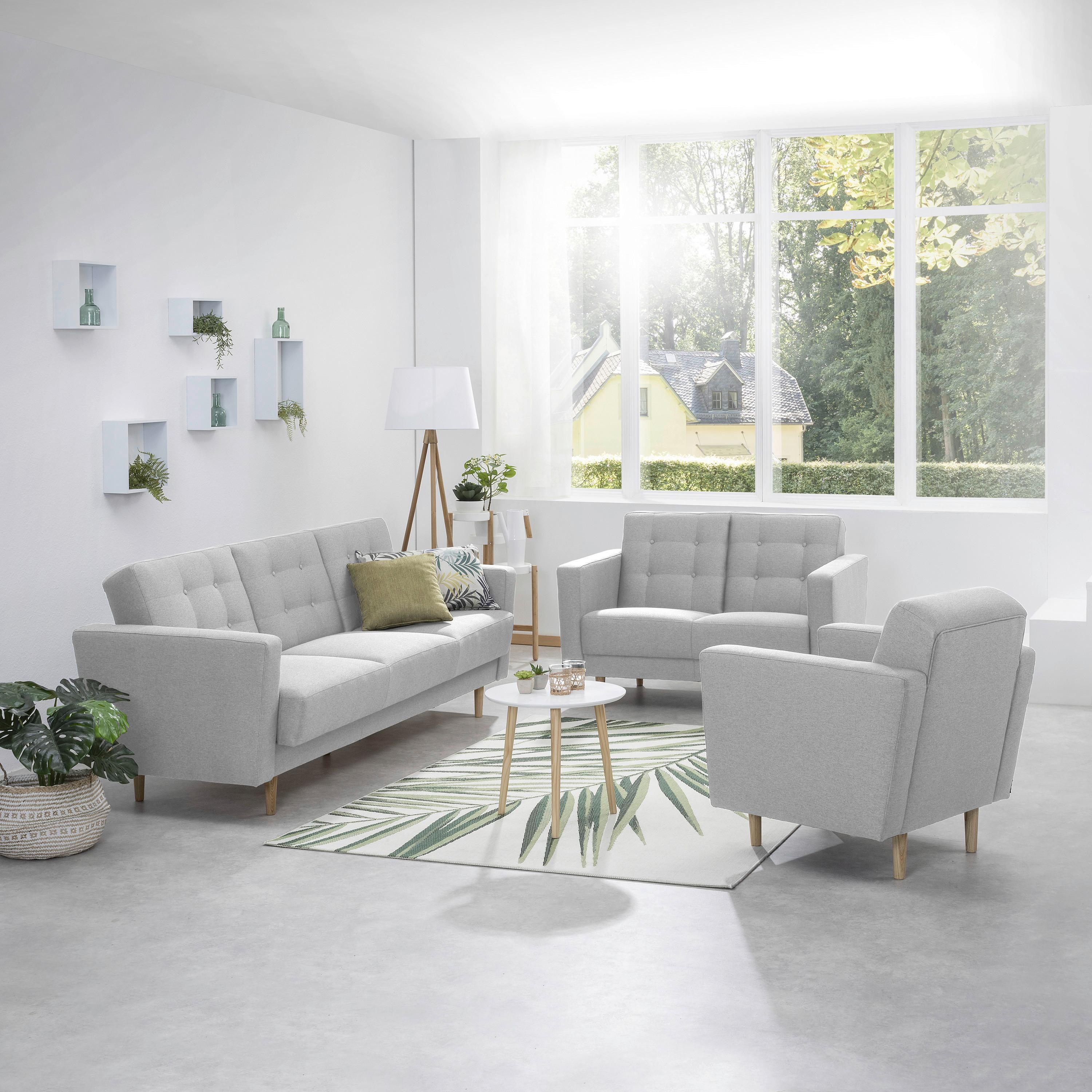 2-Sitzer-Sofa + Schlaffunktion Jasmin mit Armlehnen Hellgrau - Eschefarben/Hellgrau, MODERN, Textil (128/81/83cm) - Max Winzer
