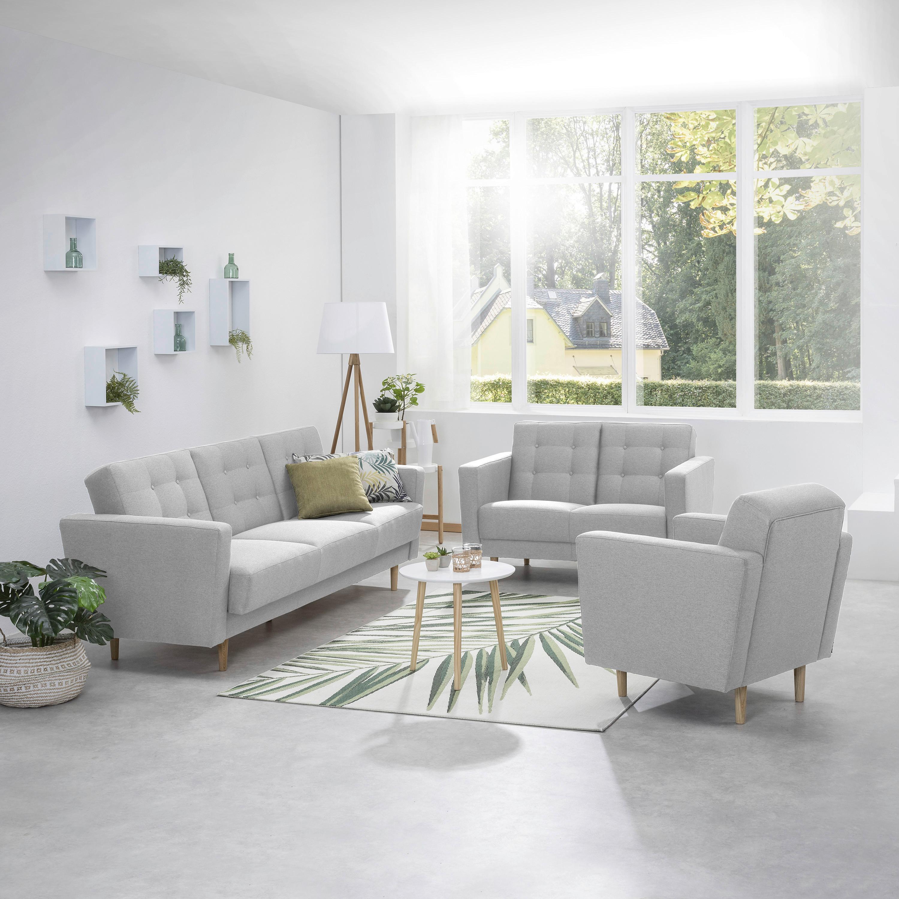 2-sitzer-sofa + Schlaffunktion Jasmin Mit Armlehnen Hellgrau - Eschefarben/Hellgrau, MODERN, Textil (128/81/83cm) - Max Winzer