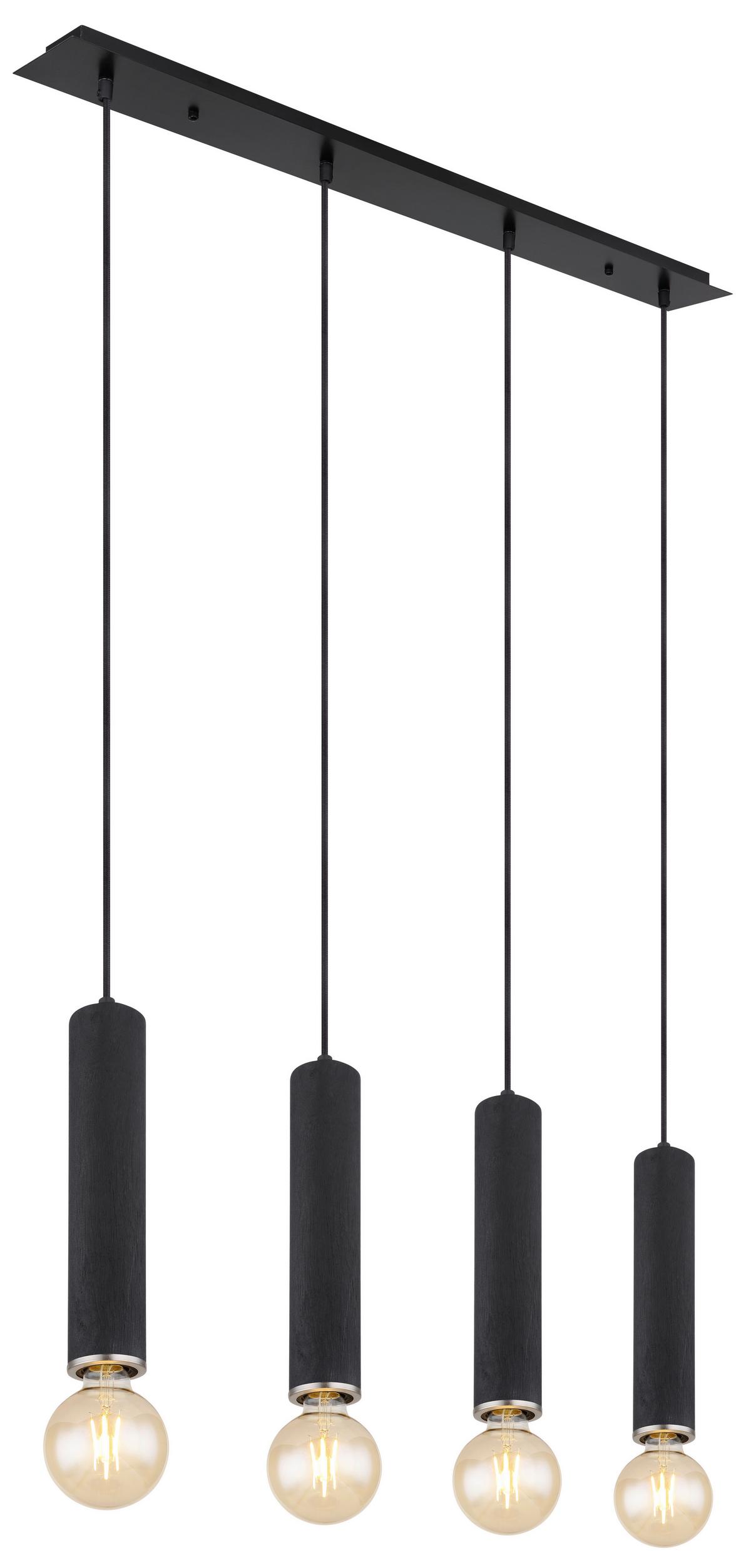 Függőlámpa 15499-4h - fekete/nikkel, Basics, textil/fa (93/10/120cm) - Globo