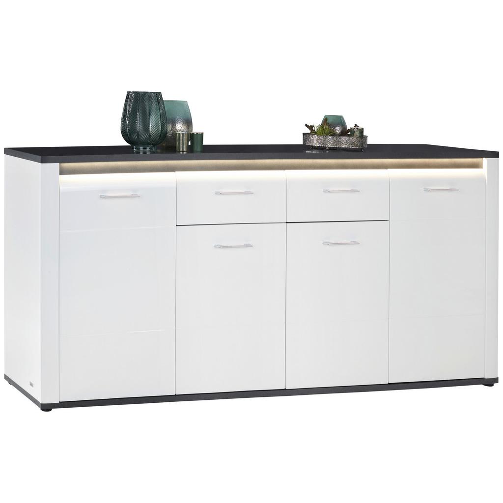 Sideboard mit LED-Beleuchtung B 203,6cm Alassio, Weiß/Matera