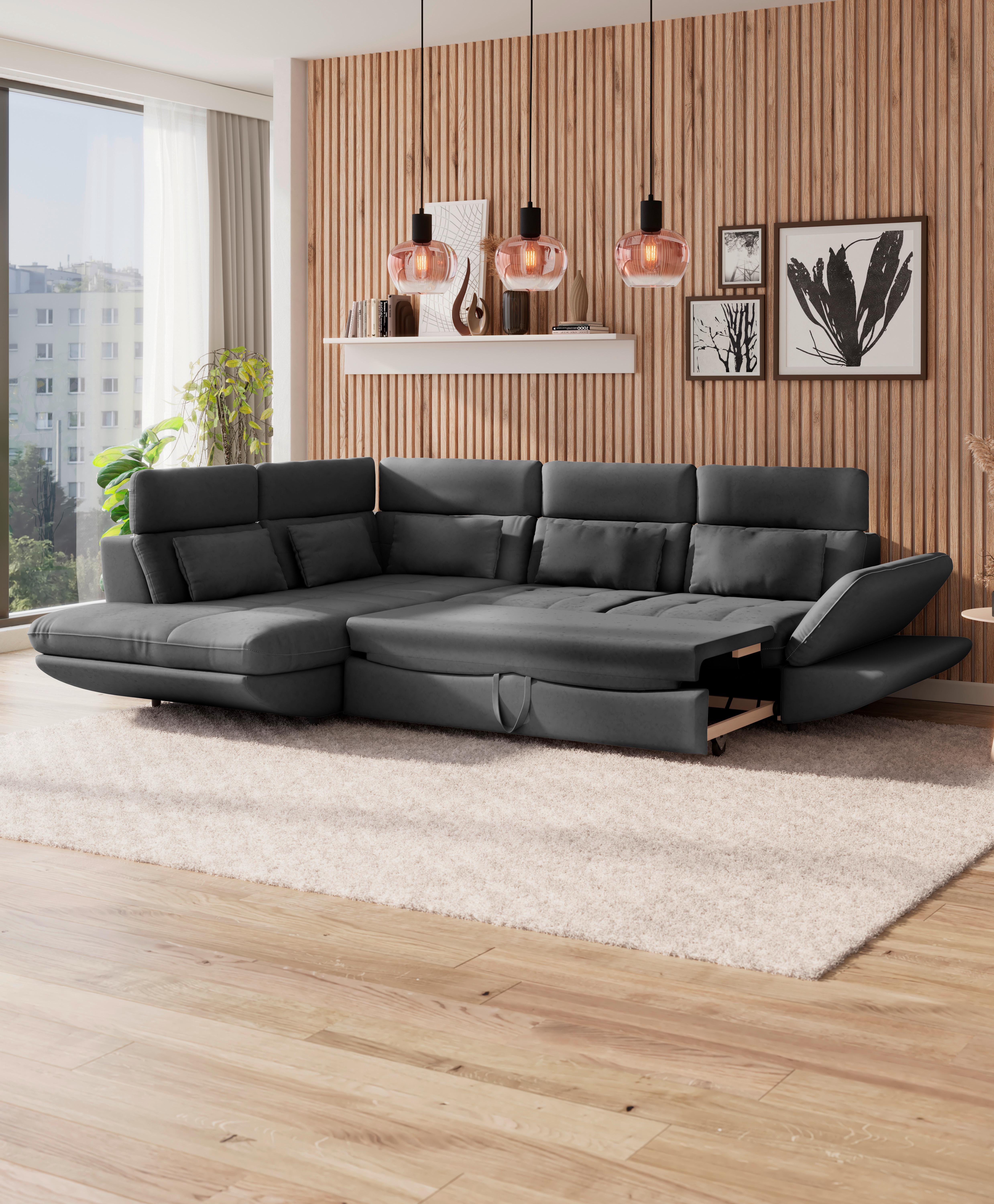 Wohnlandschaft Park - Anthrazit/Schwarz, MODERN, Textil (311/233cm) - Luca Bessoni