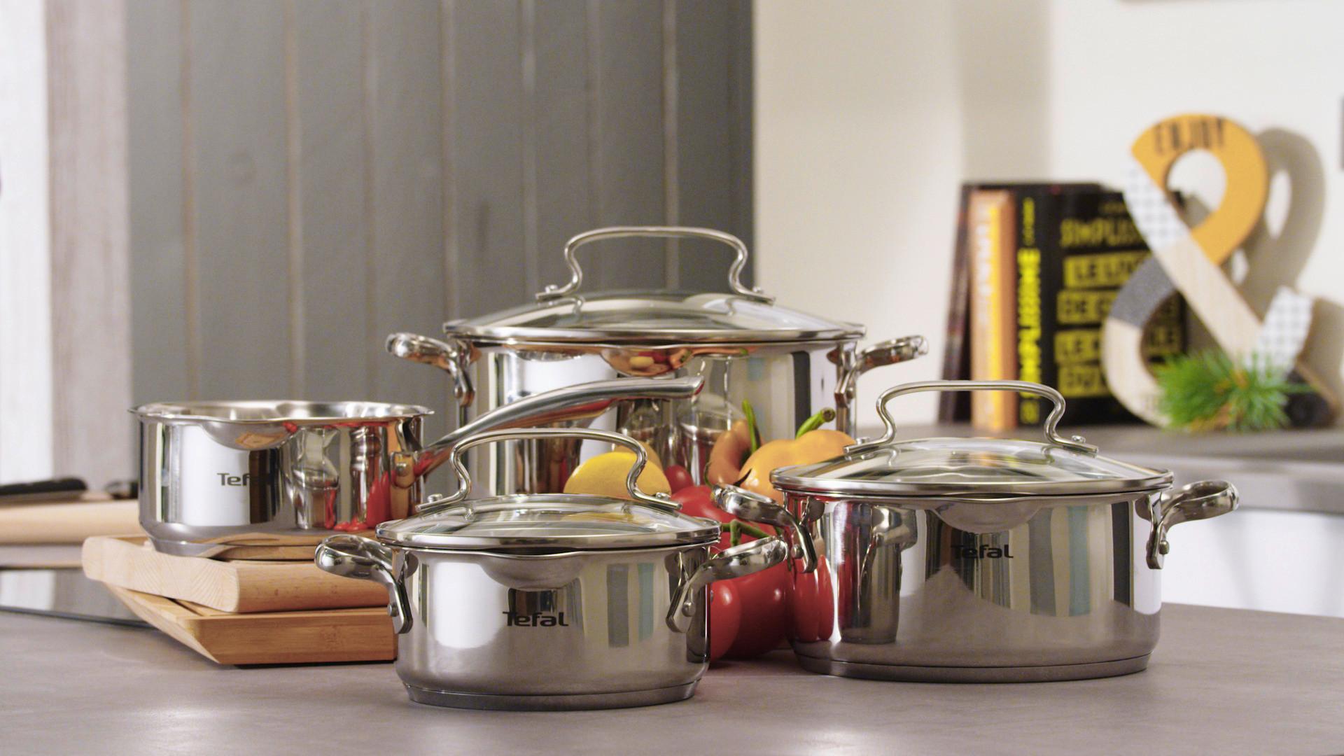 Kochtopfset 7-Tlg. Edelstahl Mit 3 Deckel - Edelstahlfarben, Basics, Glas/Metall (54/30/54cm) - Tefal