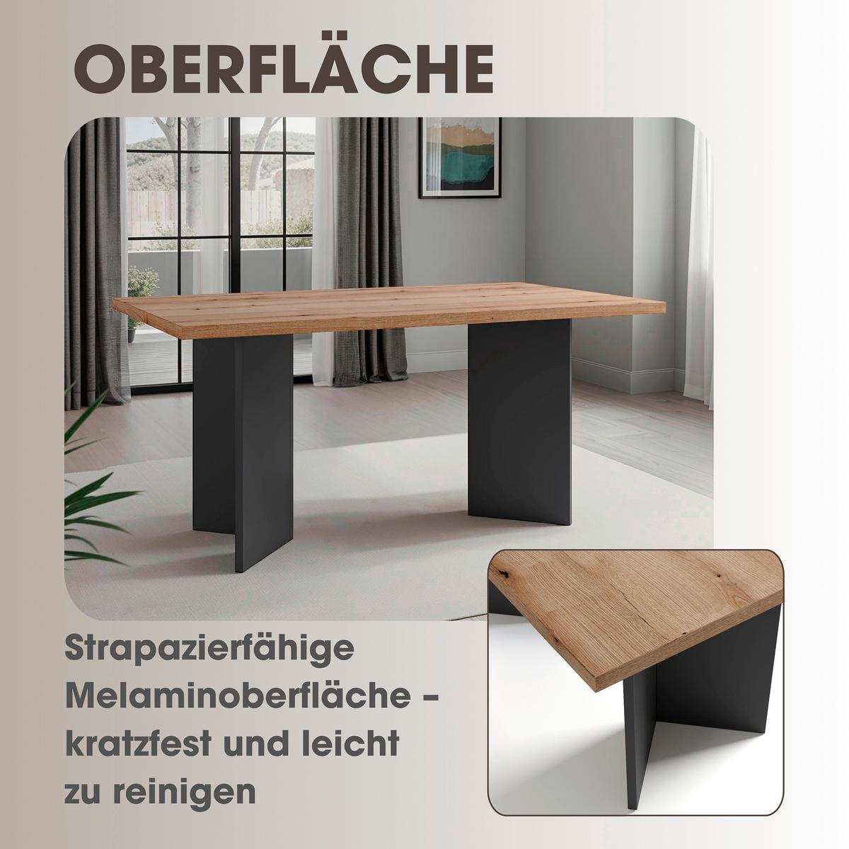 Esstisch Marten - Eichefarben/Anthrazit, MODERN, Holzwerkstoff (160/90/75,5cm) - MID.YOU
